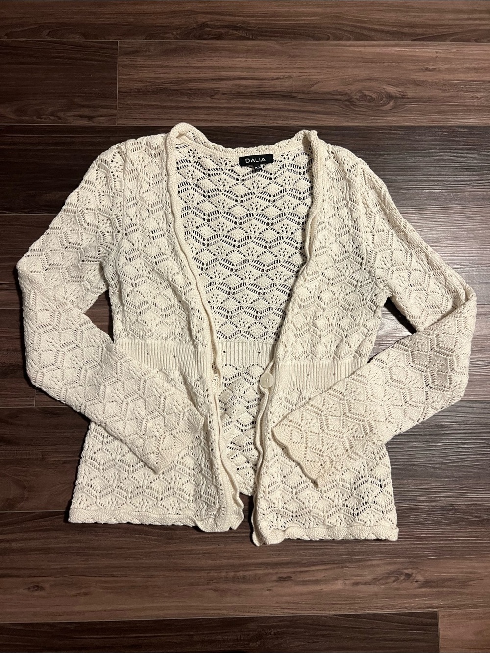 Dalia Cream Openwork Crochet Button-Front Cardigan